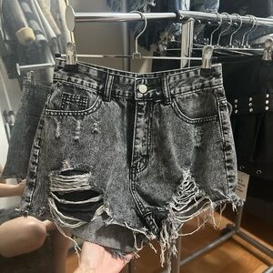 Distressed Black Denim Shorts - Size XS